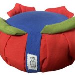 Zafu Eco Espelta para niños rojo con 6 picos verdes y azules