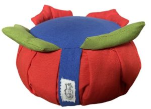 Zafu Eco Espelta para niños rojo con 6 picos verdes y azules