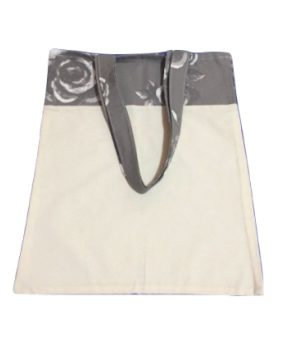 Bolsa para zafú bicolor con asas grises y flores blancas