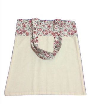 Bolsa para zafú bicolor con asas de florecitas rojas