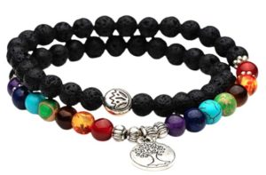 Pulsera budista 7 Chakras piedras lava volcánica de colores
