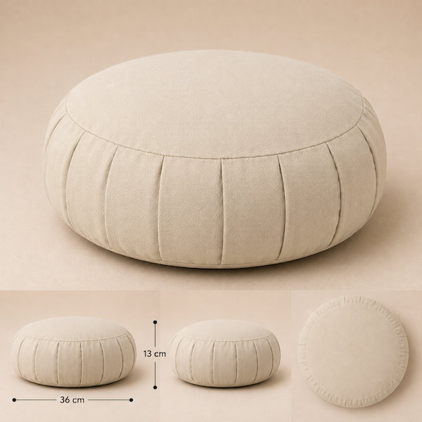 zafu plieges vaya yoga beige Zafú Eco Espelta redondo con pliegues - Imagen 1