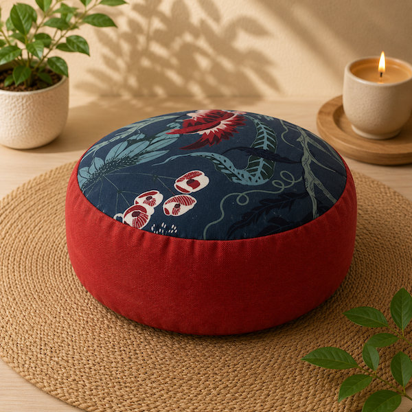 zafu exclusivo vaya yoga rojo con verde Zafu Eco Espelta redondo rojo-gris - Imagen 1
